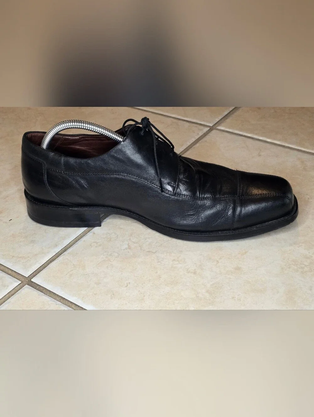 Johnston & Murphy Black Leather Lace-Up Cap-Toe Dress Oxfords